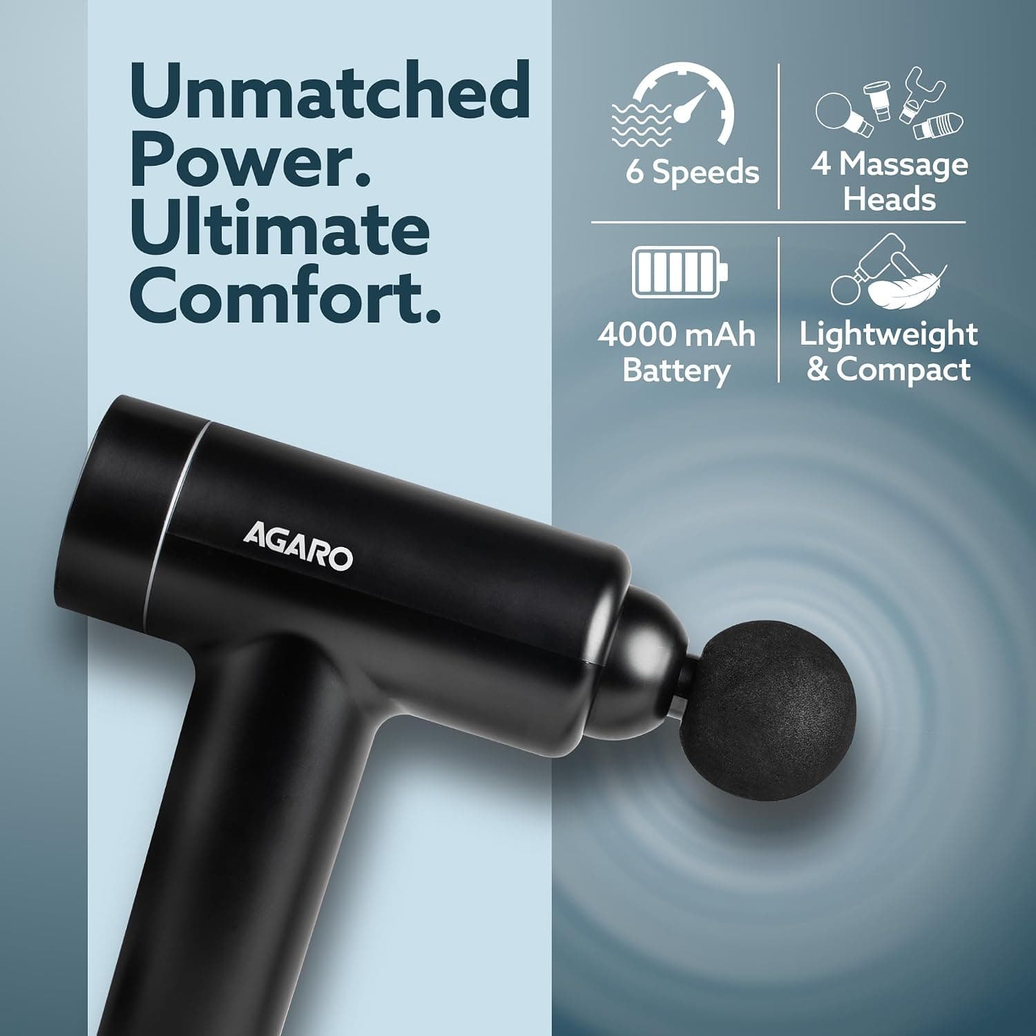 AGARO Regal Deep Tissue Percussion Massage Gun with 6 Attachments