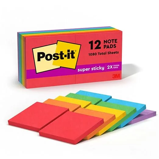 Post-it Super Sticky Notes 3x3 Inches 12 Pads (Cabinet Pack)
